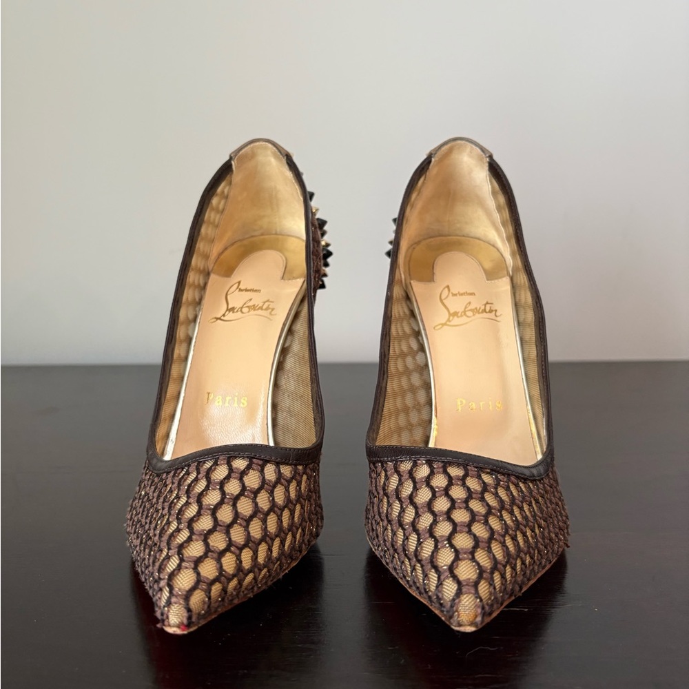 Christian Louboutin Leather Mesh Accents Pumps